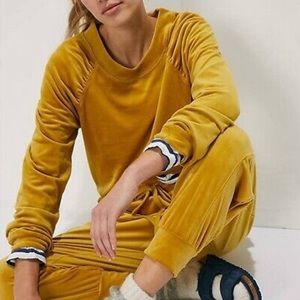 Anthropologie Mustard Yellow Velvet Pajama Lounge Set